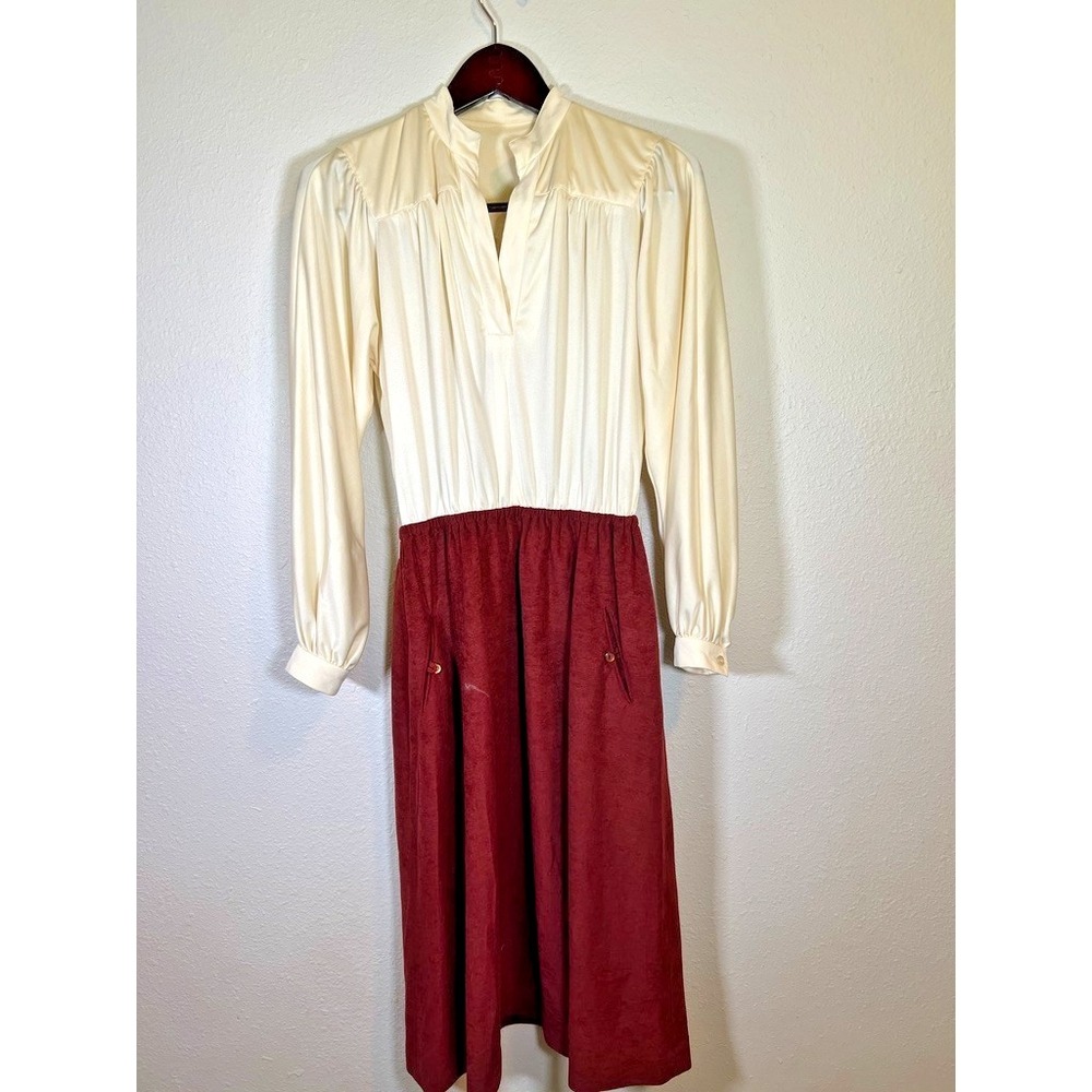 Vintage David Warren Dress Western‎ Prairie Frontier Burgundy Cream 70s Theater
